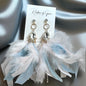 Dreamy Pink & Blue Feather Earrings – Rhinestone Dangles for Boho Queens