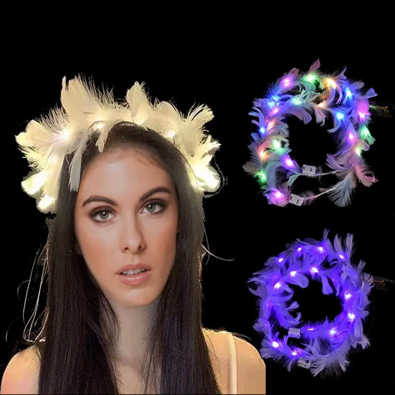 LED Goddess Headband - Light Up Feather Headpiece - Rhythms of Grace Creative