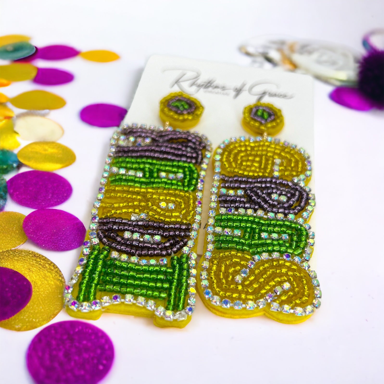 Jazz Up Your Look with Dazzling NWT Beaded Mardi Gras Earrings! 🎉💚💜💛 - Rhythms of Grace Creative