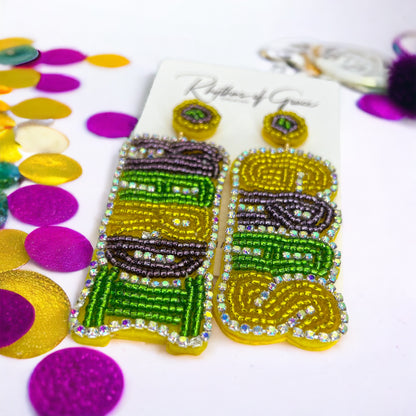 Jazz Up Your Look with Dazzling NWT Beaded Mardi Gras Earrings! 🎉💚💜💛 - Rhythms of Grace Creative