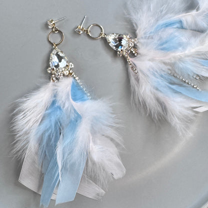 Dreamy Pink & Blue Feather Earrings – Rhinestone Dangles for Boho Queens