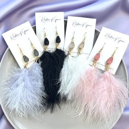 "Feathered Dreams" Druzy Dangle Earrings – Embrace Your Boho Sparkle!