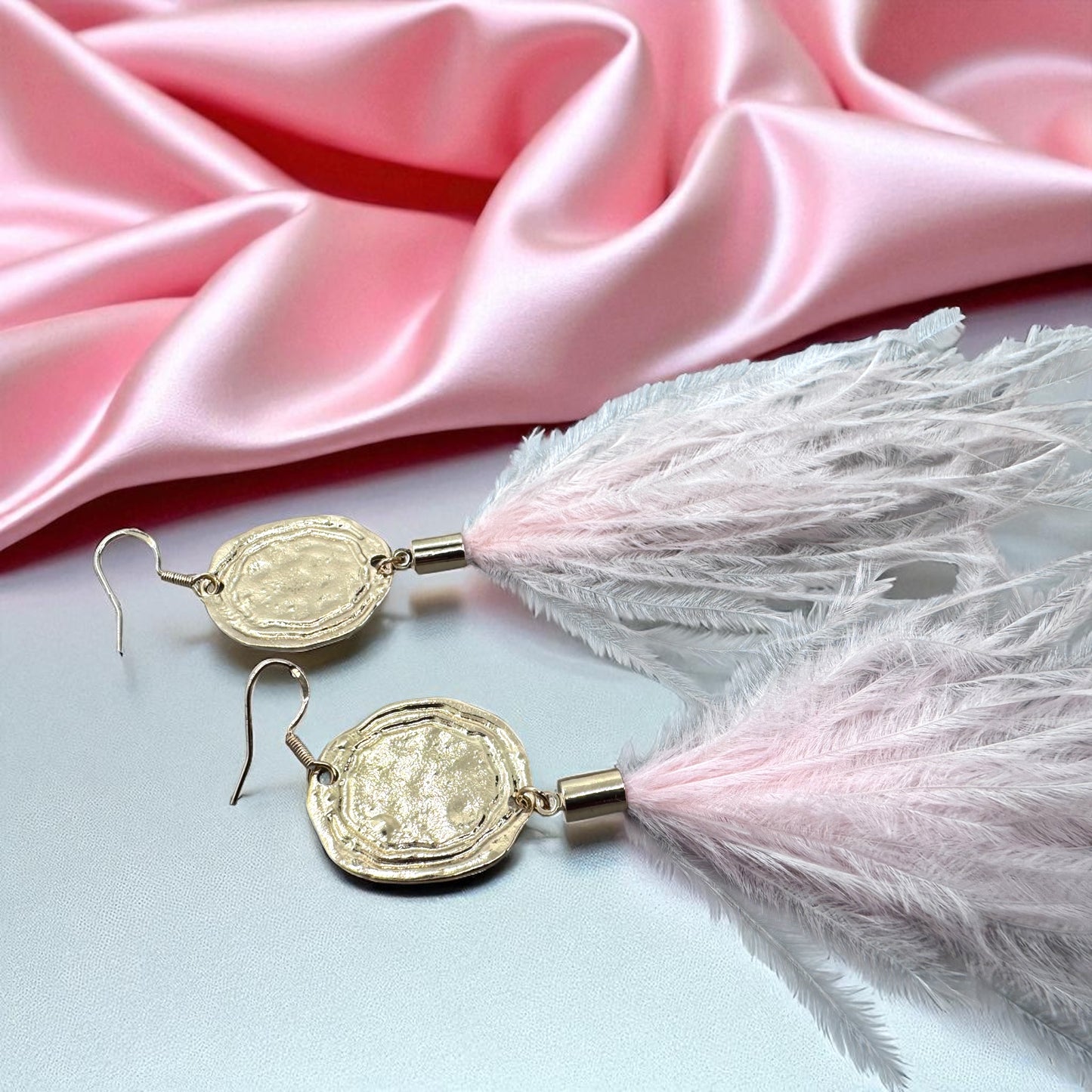 Boho Glam Vibes: Pink Feather & Gold Charm Dangle Earrings – Lightweight, Bold & Beautiful!