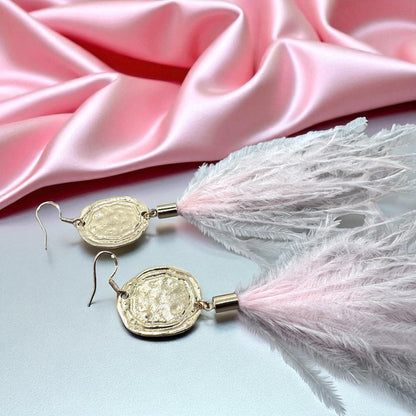 Boho Glam Vibes: Pink Feather & Gold Charm Dangle Earrings – Lightweight, Bold & Beautiful!