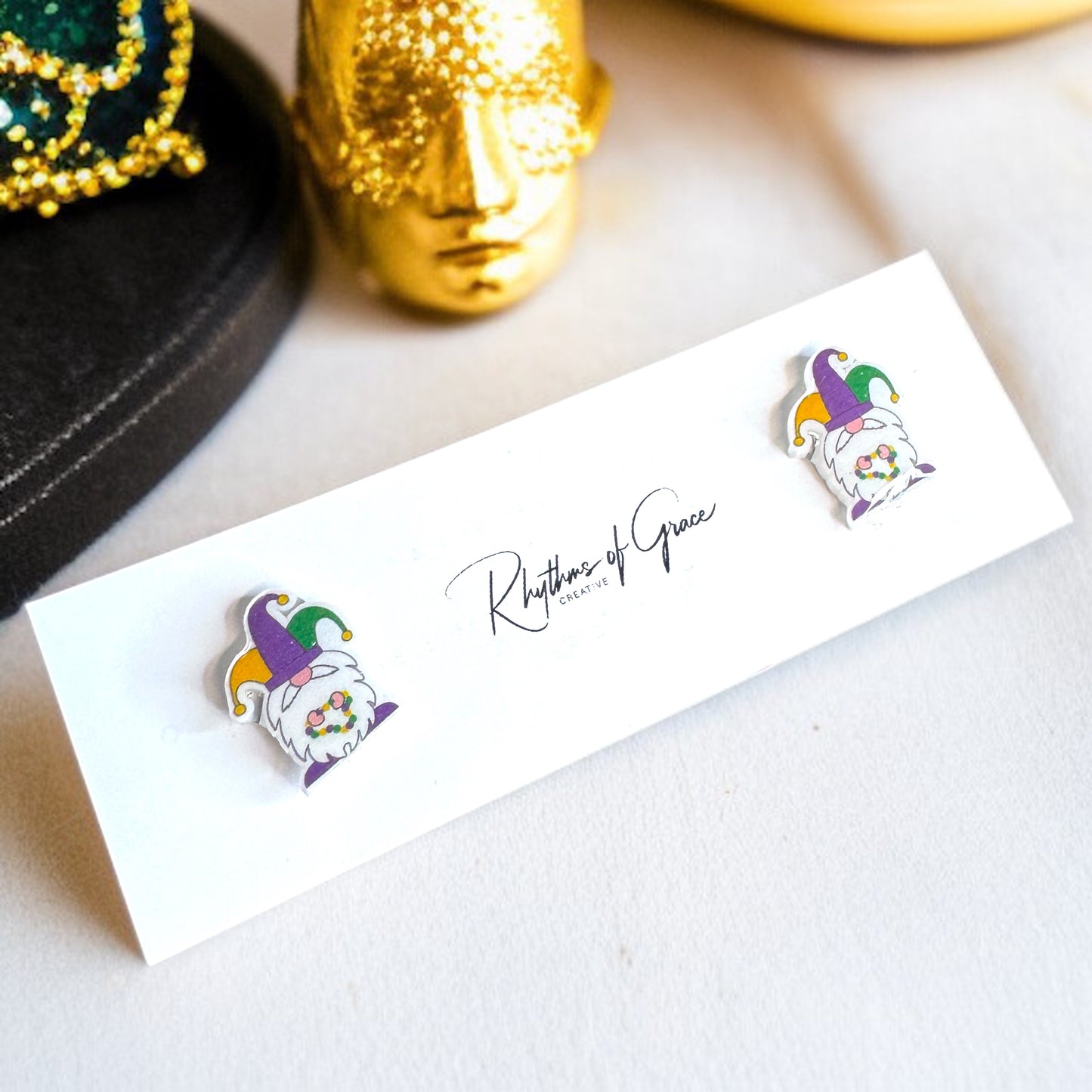 Celebrate Mardi Gras in Style with Gnome Stud Earrings!