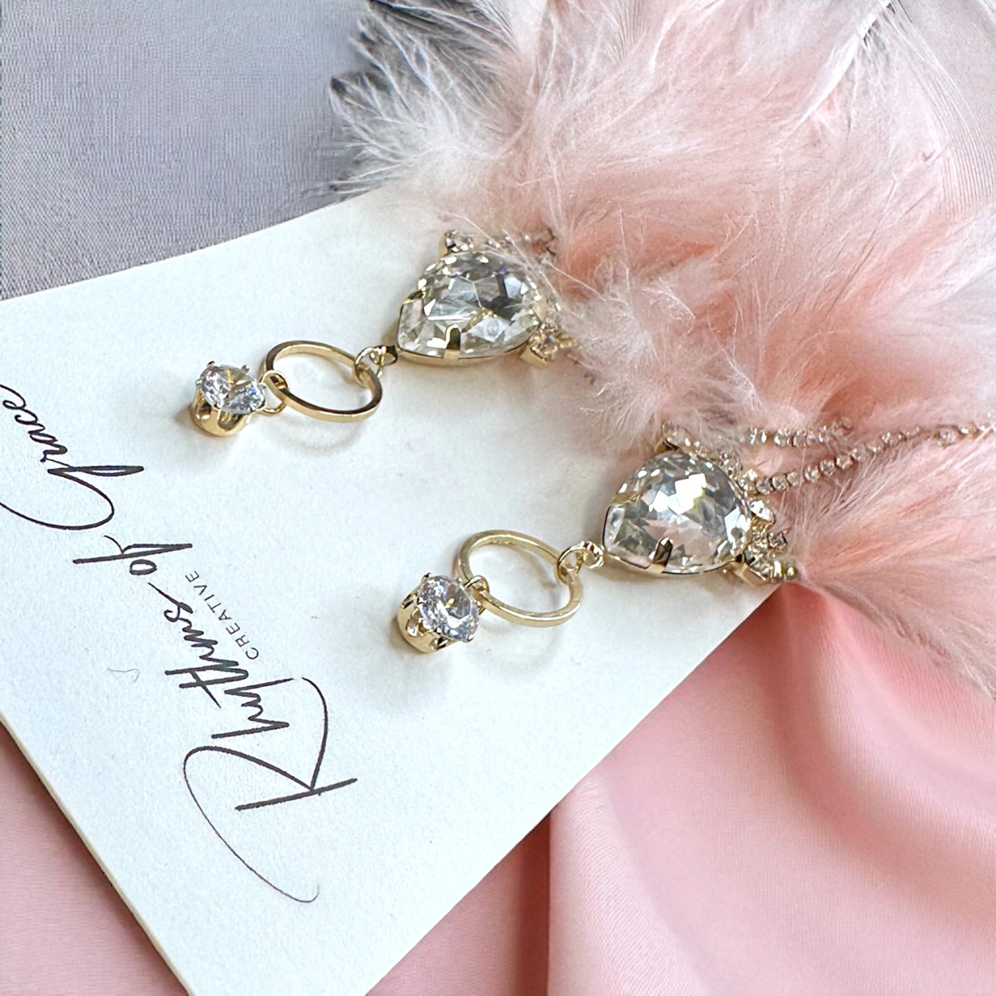 Dreamy Pink Feather Earrings – Rhinestone Dangles for Boho Queens