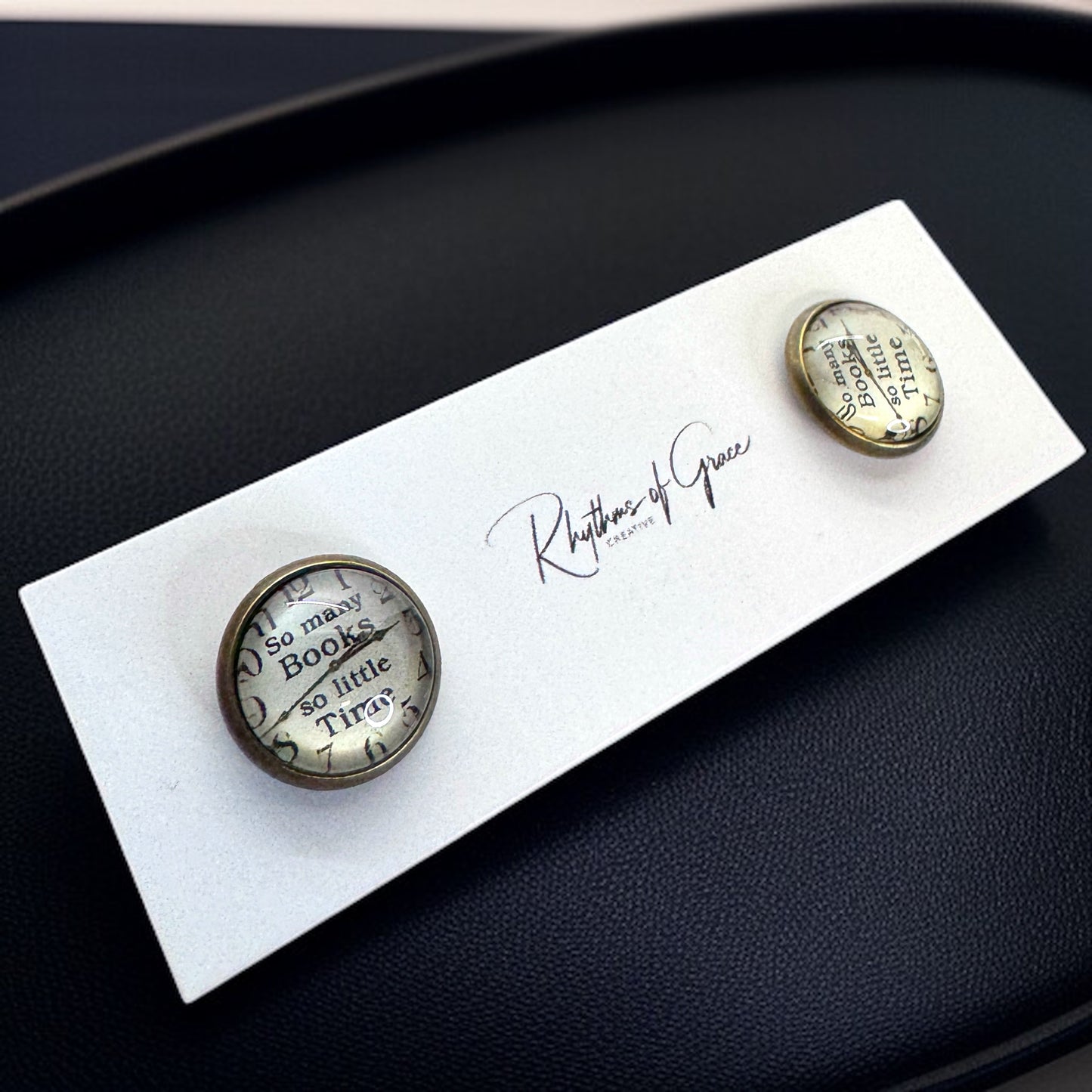 Ticking Away: ‘So Many Books, So Little Time’ Clock Stud Earrings!