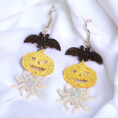 Halloween Earrings - Spider Earrings, Halloween Accessories , Pumpkin Earrings, Halloween Costume, Halloween Teacher - Rhythms of Grace Creative