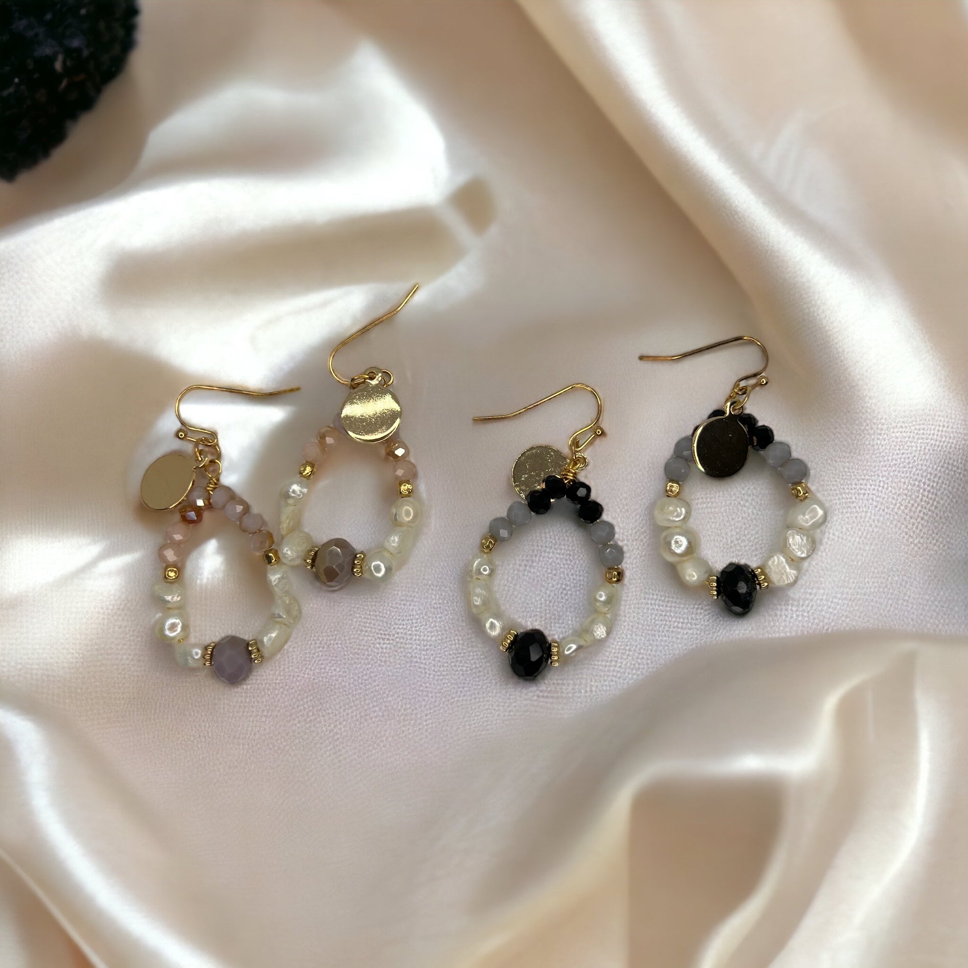 Delicate Beaded Earrings - Delicate Earrings, Gold Earrings, Bead Earrings, Blue Stones, Black Stones, Topaz Earrings - Rhythms of Grace Creative
