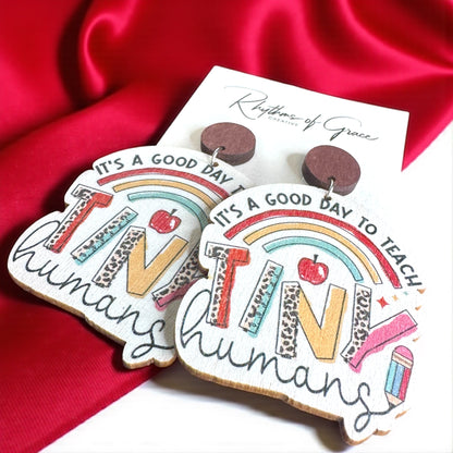 Teach Tiny Humans in Style – Rainbow Wooden Earrings for Teachers! 📚✨