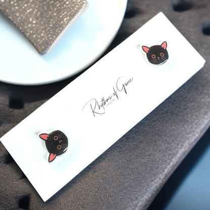 Charming Cartoon Black Cat Stud Earrings - Purr-fect Petite Whimsy!
