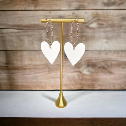 White Heart Earrings - Rhinestone Earrings, White Earrings, Handmade Earrings, Heart Accessories - Rhythms of Grace Creative