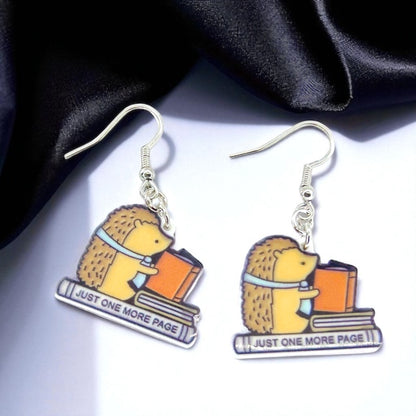 Hedgehog Reading Earrings - Adorable Librarian Jewelry for Book Lovers!