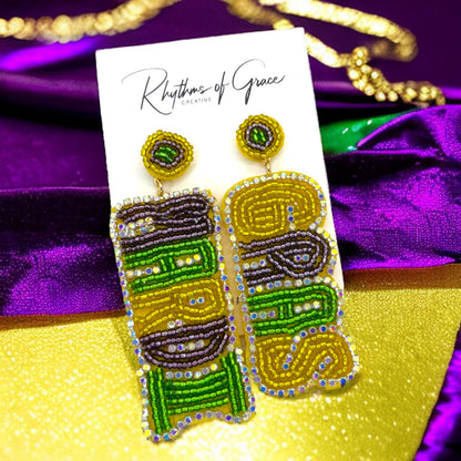 Jazz Up Your Look with Dazzling NWT Beaded Mardi Gras Earrings! 🎉💚💜💛 - Rhythms of Grace Creative
