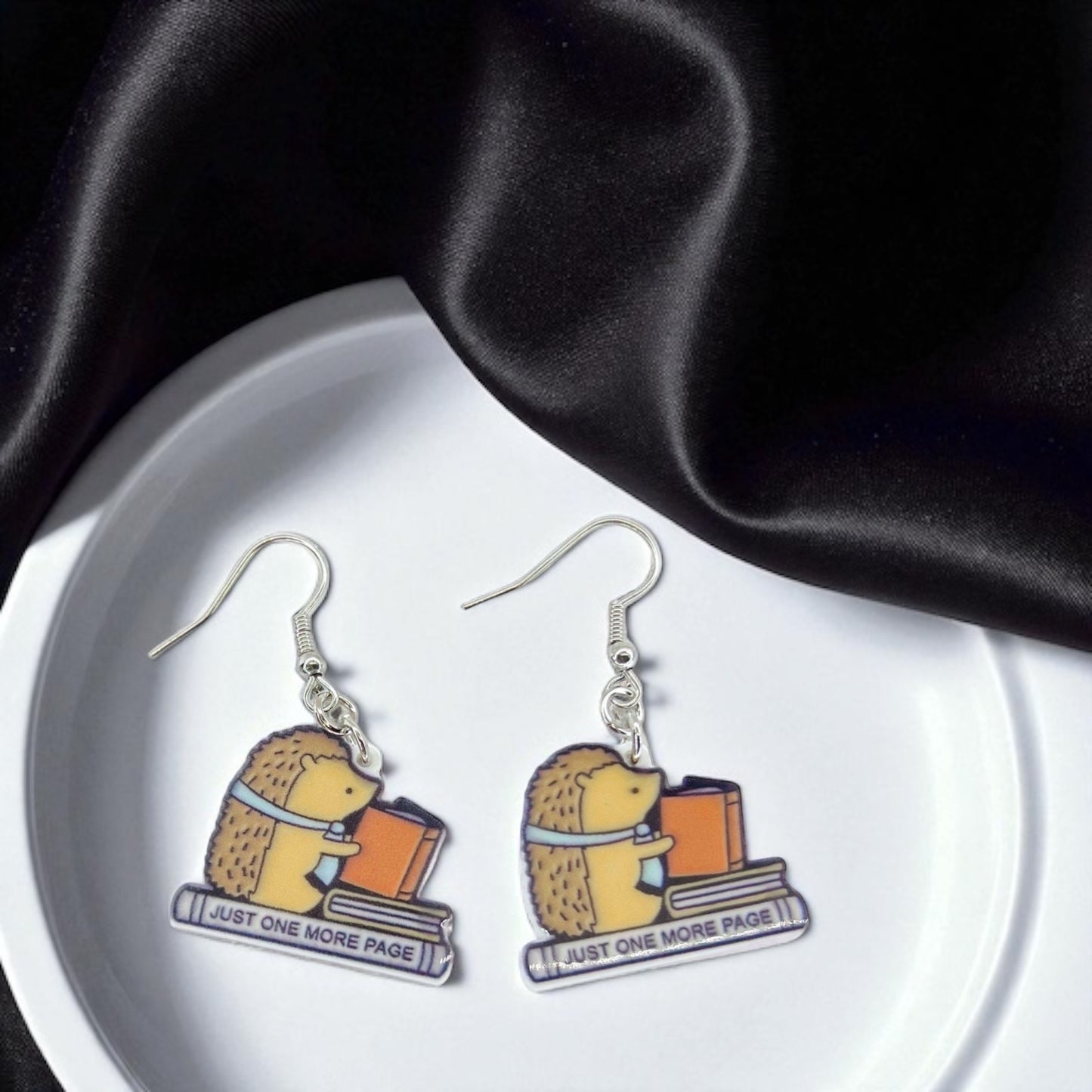 Hedgehog Reading Earrings - Adorable Librarian Jewelry for Book Lovers!