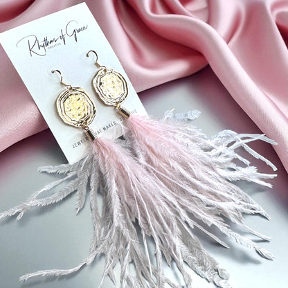 Boho Glam Vibes: Pink Feather & Gold Charm Dangle Earrings – Lightweight, Bold & Beautiful!