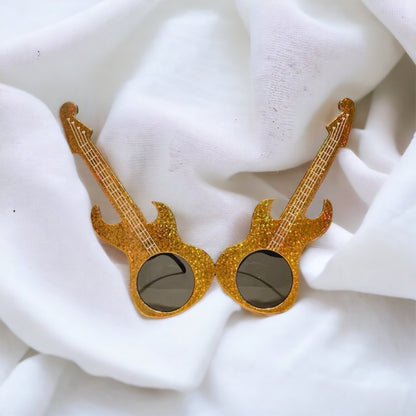 Gold Guitar Sunglasses - Rock n Roll, Guitar Accessories, Electric Guitar, Fest Attire - Rhythms of Grace Creative