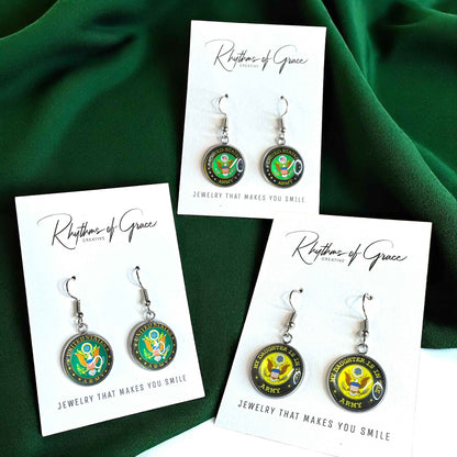 Military Mom Marvels: Army Cabochon Dangle Earrings!