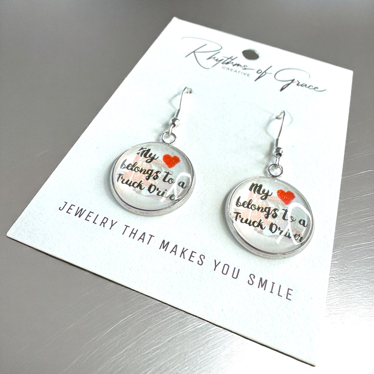 My ❤️ Belongs to a Truck Driver - Cabochon Dangle Earrings