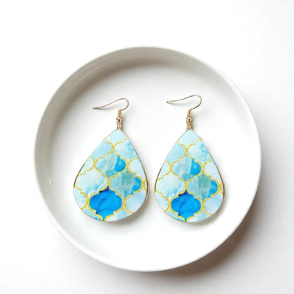 Beach Bliss: Blue, Gold & White Teardrop Dangle Earrings for Stylish Days!