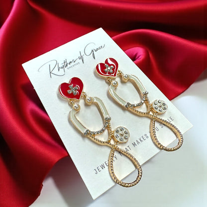 Listen Up in Style – Rhinestone Stethoscope Earrings for Healthcare Glam