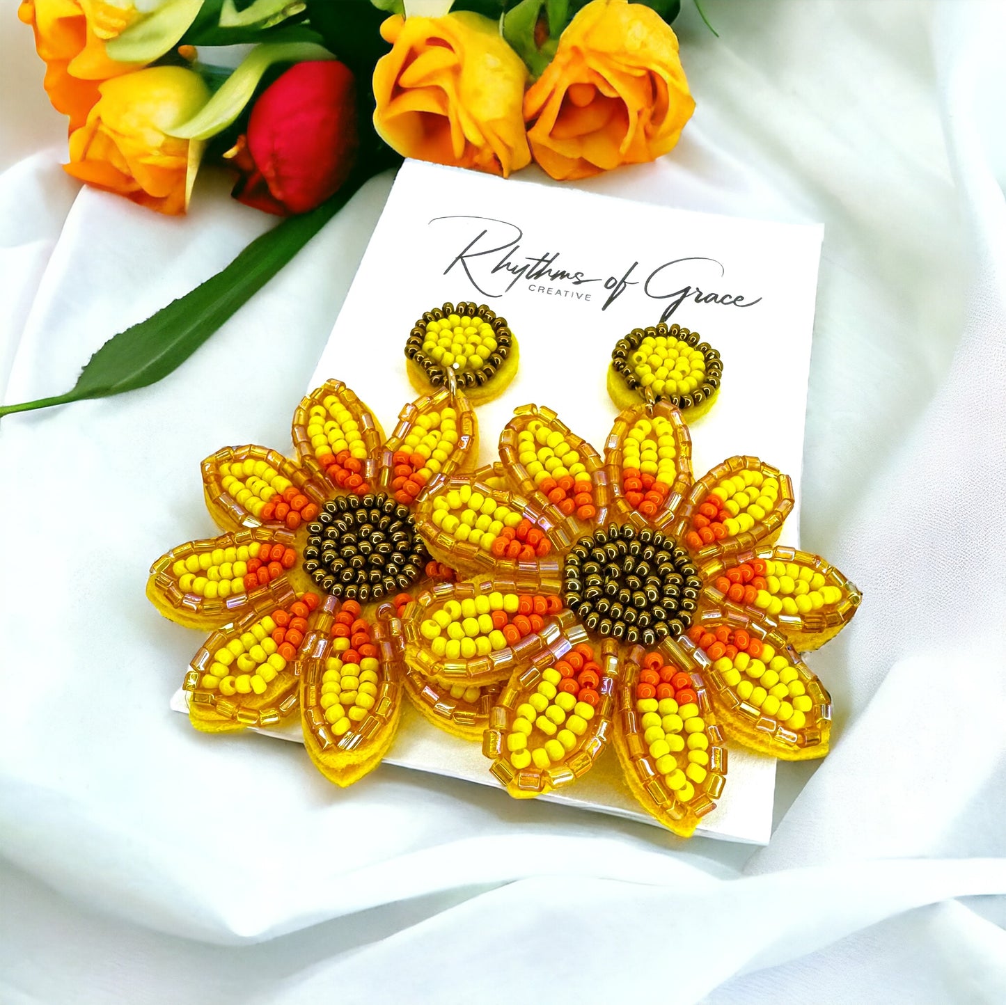Brighten Your Day with Our Beaded Sunflower Earrings! 🌼