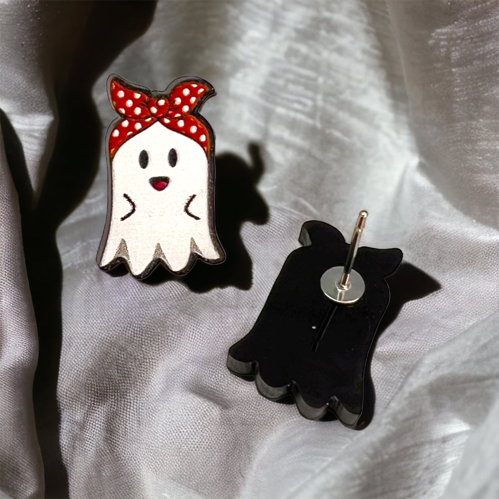 Ghost Stud Earrings - Halloween Jewelry, Halloween Studs, Halloween Accessories, Trick or Treat, Ghost Earrings, Cute Ghost - Rhythms of Grace Creative