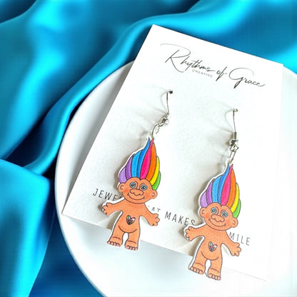 Troll Doll Earrings - A Whimsical Blast from the Past! 🌈 - Rhythms of Grace Creative