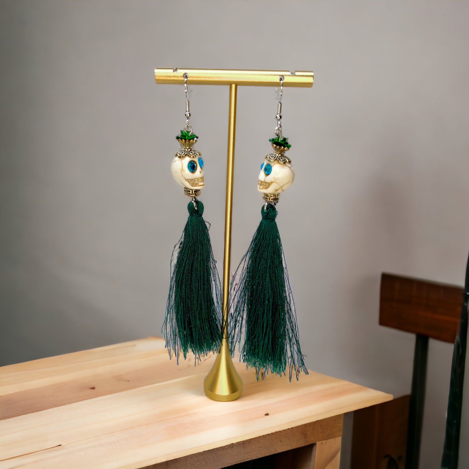 Skull Earrings - Halloween Jewelry, Skull Tassel, Halloween Accessories, Trick or Treat, Halloween Costume - Rhythms of Grace Creative
