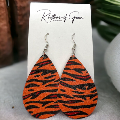 Roar with Style: Tiger Teardrop Dangle Earrings - Rhythms of Grace Creative