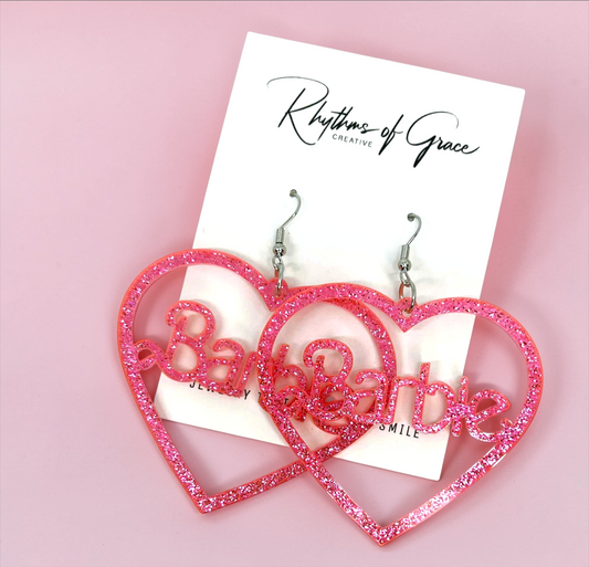 Barbie Earrings - Pink Glitter Earrings