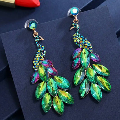 Radiant Peacock Glam Earrings – Feather Your Style with Sparkle!