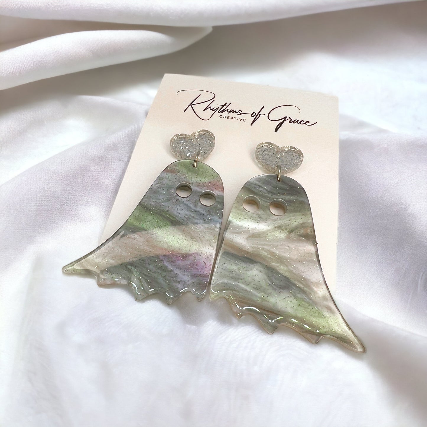 Ghost Earrings - Halloween Jewelry, Halloween Studs, Halloween Accessories, Trick or Treat, Ghost Earrings, Cute Ghost - Rhythms of Grace Creative
