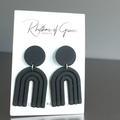 Elegant Black Drop Earrings – Handmade Polymer Clay & Stainless Steel Magic!