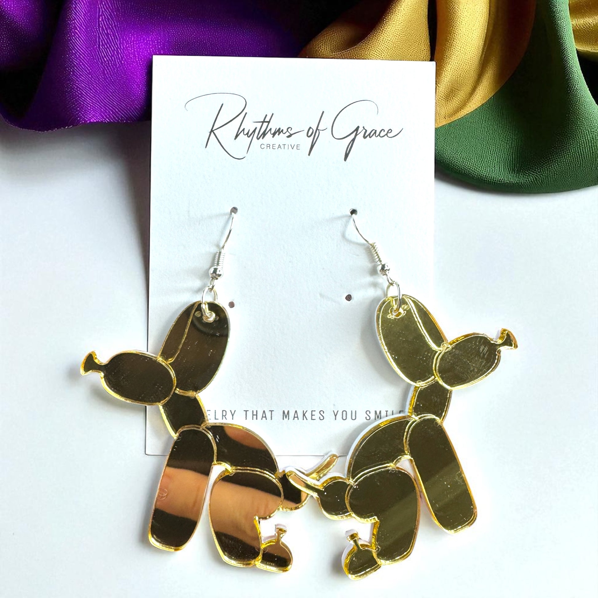 Paw-sitively Fun Mardi Gras Balloon Dog Earrings – Pooping Playfulness in Every Color! - Rhythms of Grace Creative