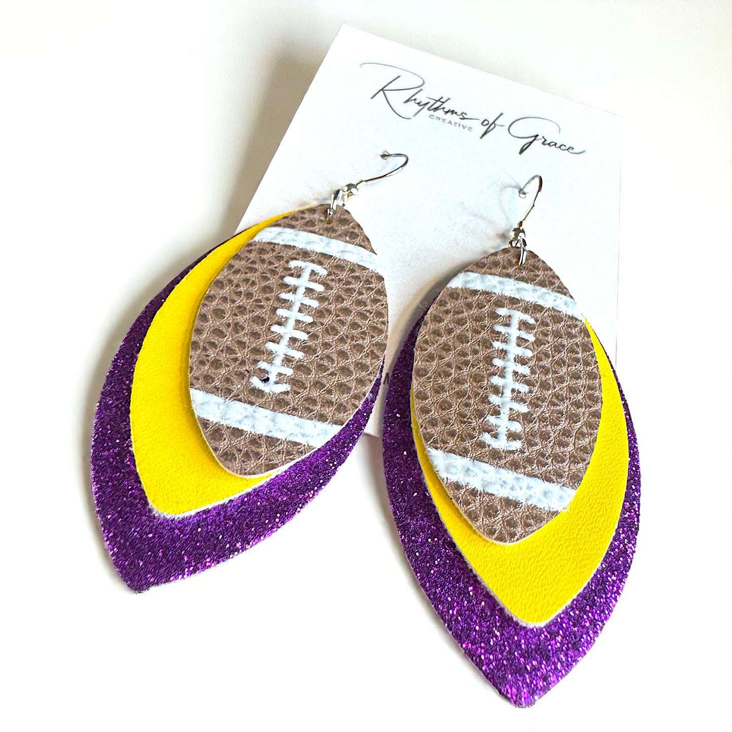 Touchdown Chic: LSU Tigers Double Color Football Earrings!