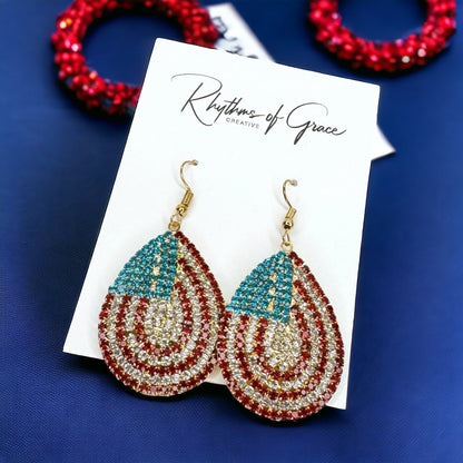 Sparkling Stars & Stripes Teardrop Dangle Earrings - Show Your Patriotic Pride!