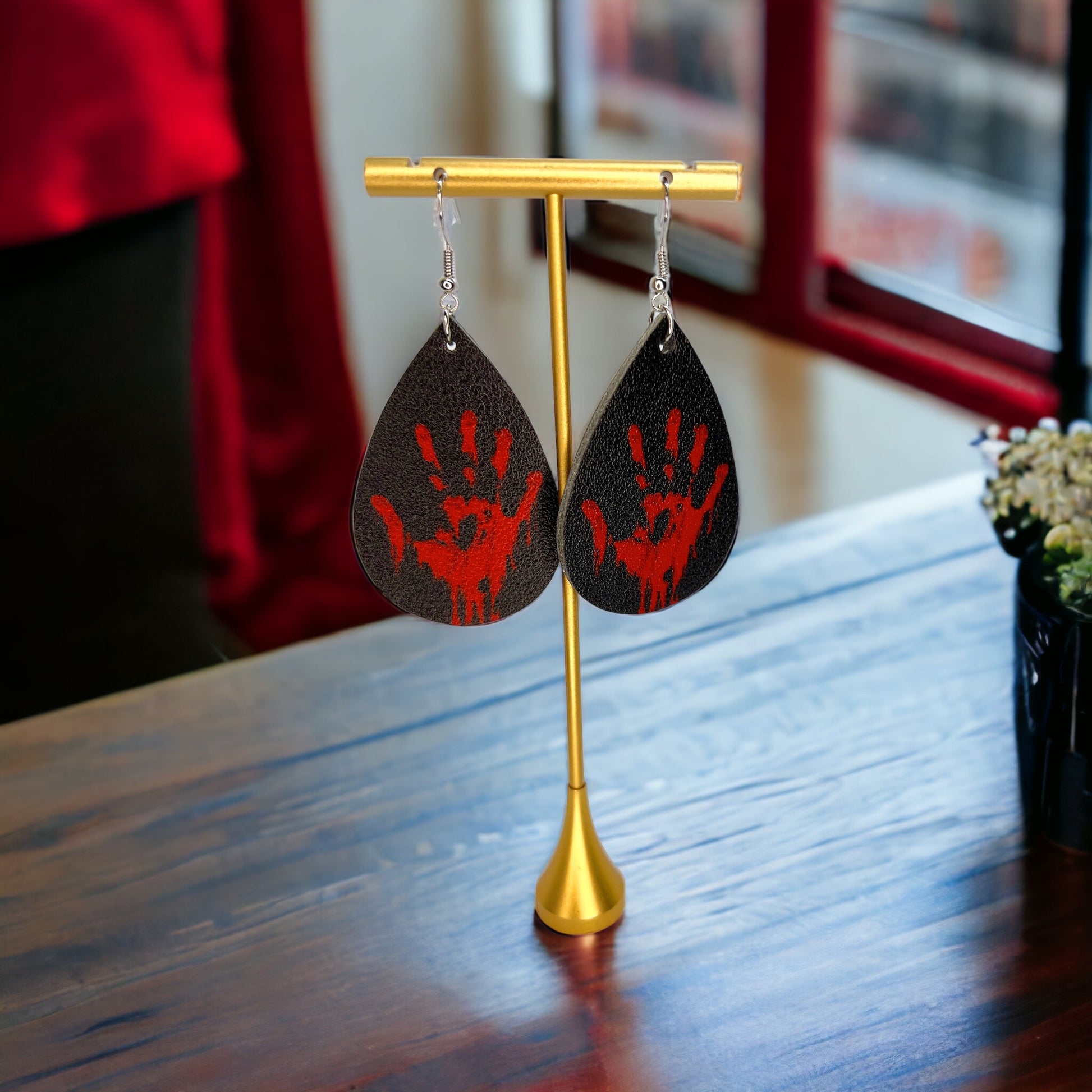 True Crime Earrings - Halloween Earrings, Bloody Handprint, Crime Scene, Bloody Earrings - Rhythms of Grace Creative