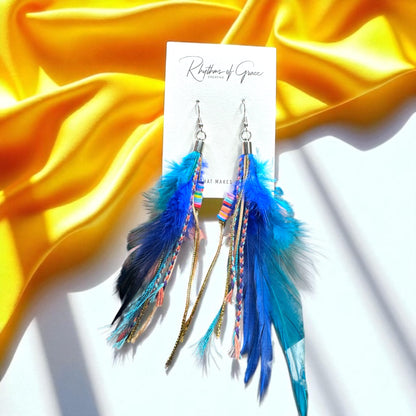 Colorful Boho Chic Feather & Beaded Tassel Dangle Earrings – Two Gorgeous Color Combos!