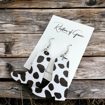 Western Chic Cow Print Boot Dangle Earrings - Unique Fashion Statement