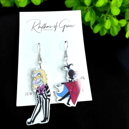 Beetlejuice, Beetlejuice, Beetlejuice: Spooky Chic Beetlejuice Dangle Earrings!