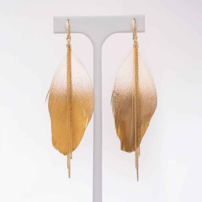 Gold Dipped Feather Earrings: Dance Into the Festivity!