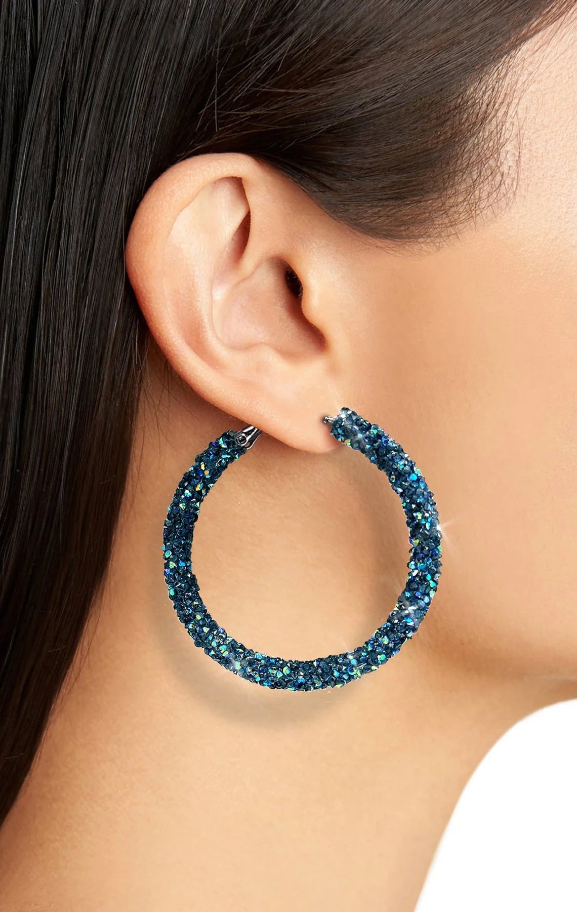 Shimmering Elegance: Blue and Green Glitter Hoops