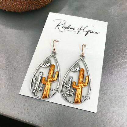 Stunning Western Dangle Earrings - Unique Cactus Design, Zinc Alloy
