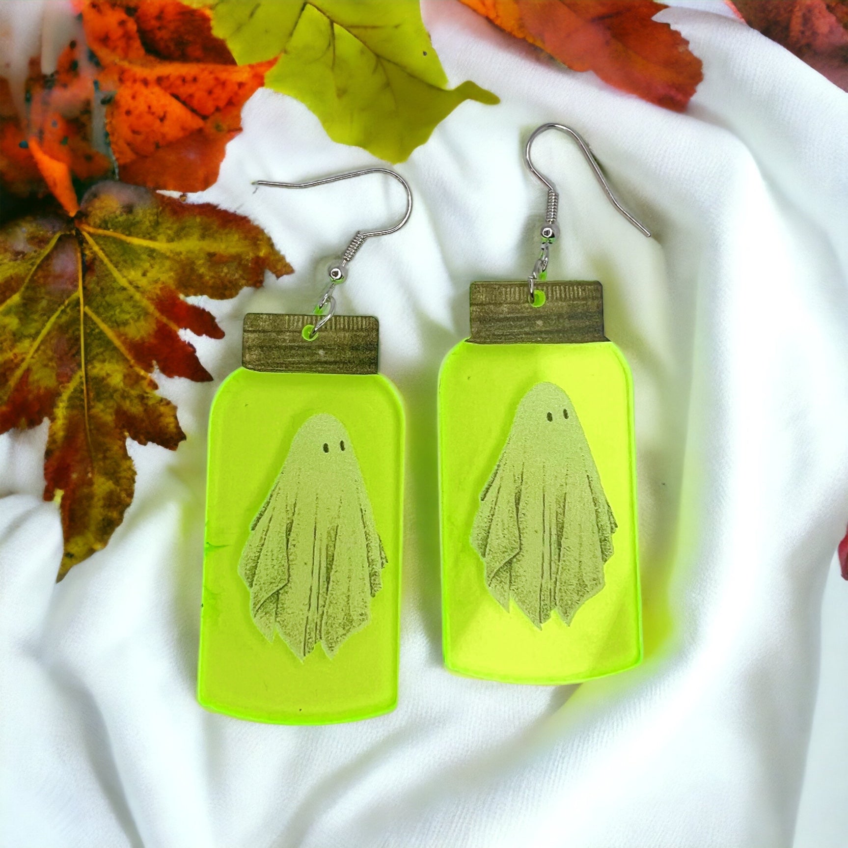 Spooky Fun Ghost Jar Earrings – Neon Halloween Accessories! - Rhythms of Grace Creative
