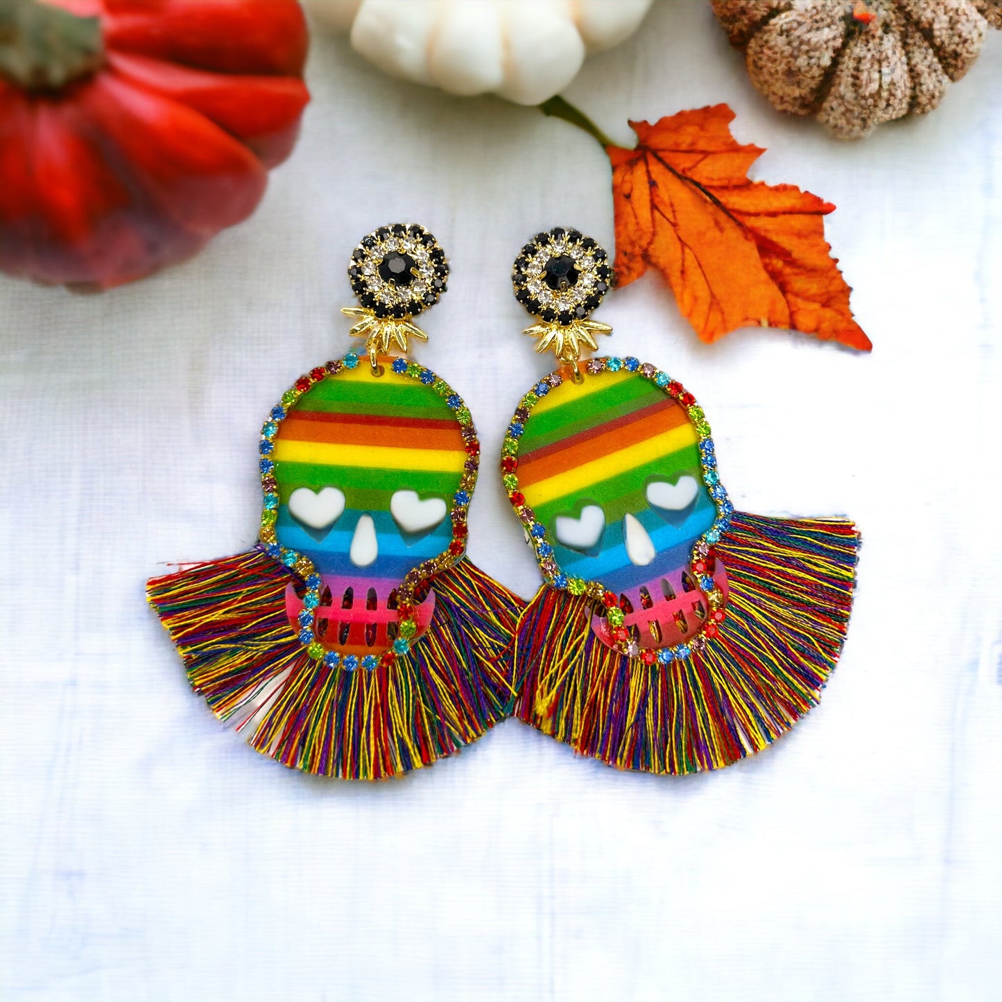 Skull Earrings - Halloween Earrings, Sugar Skull Earrings, Halloween Accessories, Halloween Earrings, Undertaker Earrings, Halloween Accessories - Rhythms of Grace Creative
