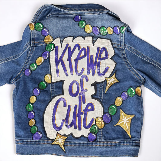 Hand-Painted Mardi Gras Jean Jacket - "Krewe of Cute" (Toddler 3T)