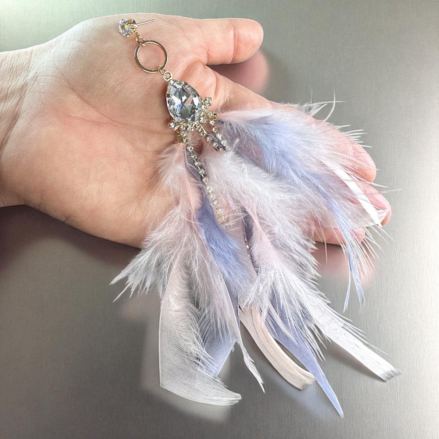 Dreamy Pink & Lavender Feather Earrings – Rhinestone Dangles for Boho Queens