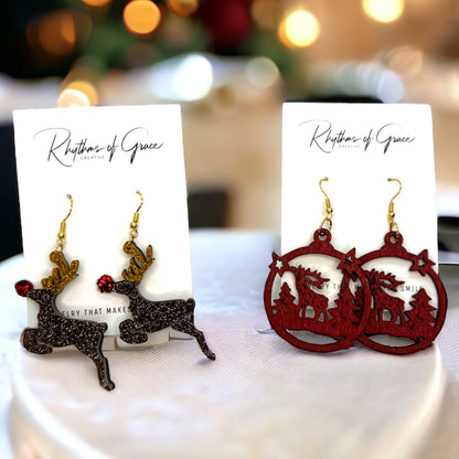 Sparkle Like Rudolph – Festive Glitter Reindeer Earrings 🦌