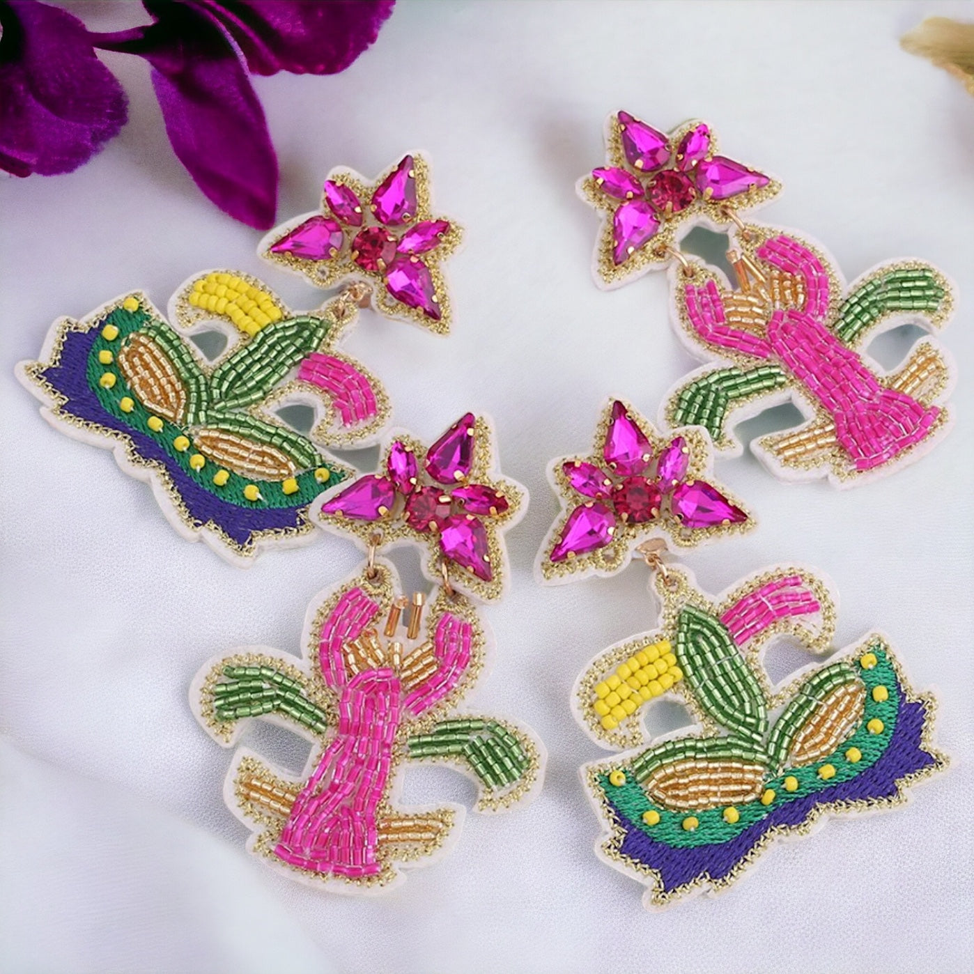 Festive Flair: Beaded Mardi Gras Earrings in Vibrant Purple, Green & Gold! - Rhythms of Grace Creative